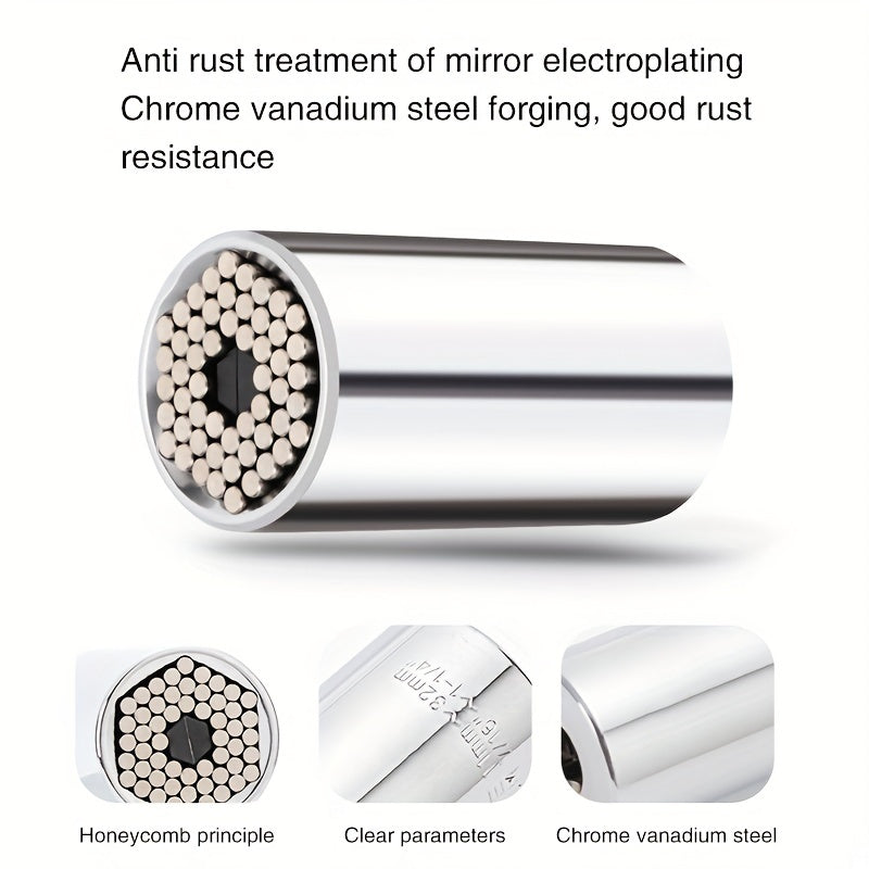 Llave de tubo universal con adaptador: se adapta a estándares de 1/4"-3/4", se adapta a vasos métricos de 7 a 19 mm, herramientas portátiles, llave multifunción, adaptador de acero cromado