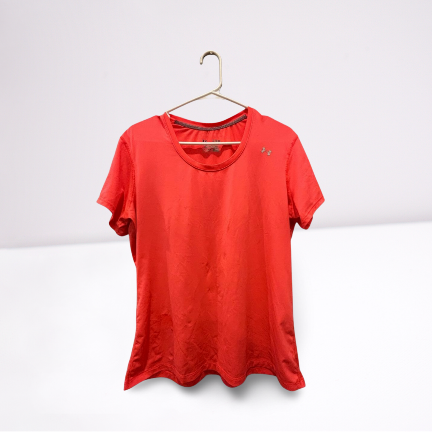Under Armour Womens T-Shirt HEATGEAR Fitted - Coral Pink - XL - Very Good