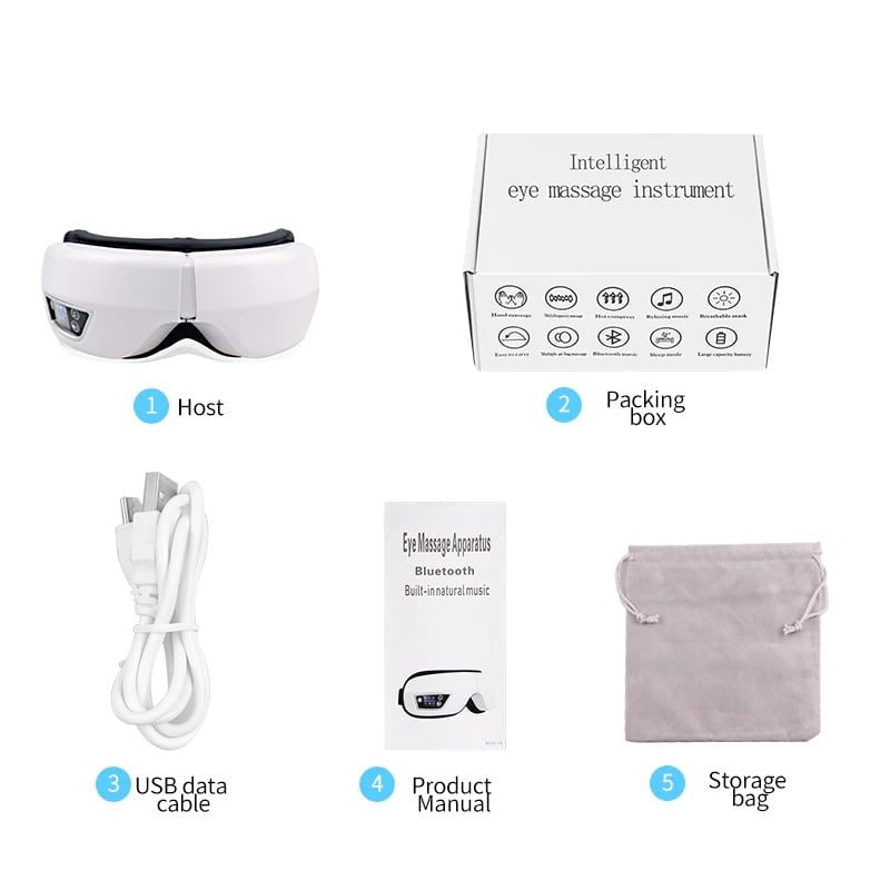 Smart Eye Massager with Heat - Air Pressure, Vibration & Compression for Headaches & Relaxation - Bluetooth Music, Foldable & Portable - New