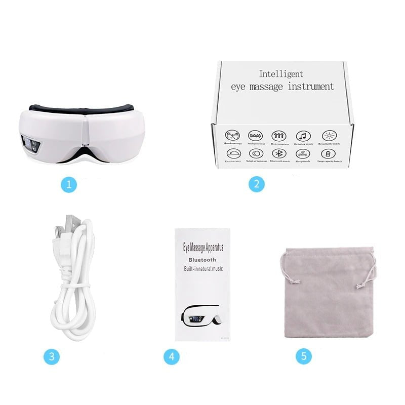 Smart Eye Massager with Heat - Air Pressure, Vibration & Compression for Headaches & Relaxation - Bluetooth Music, Foldable & Portable