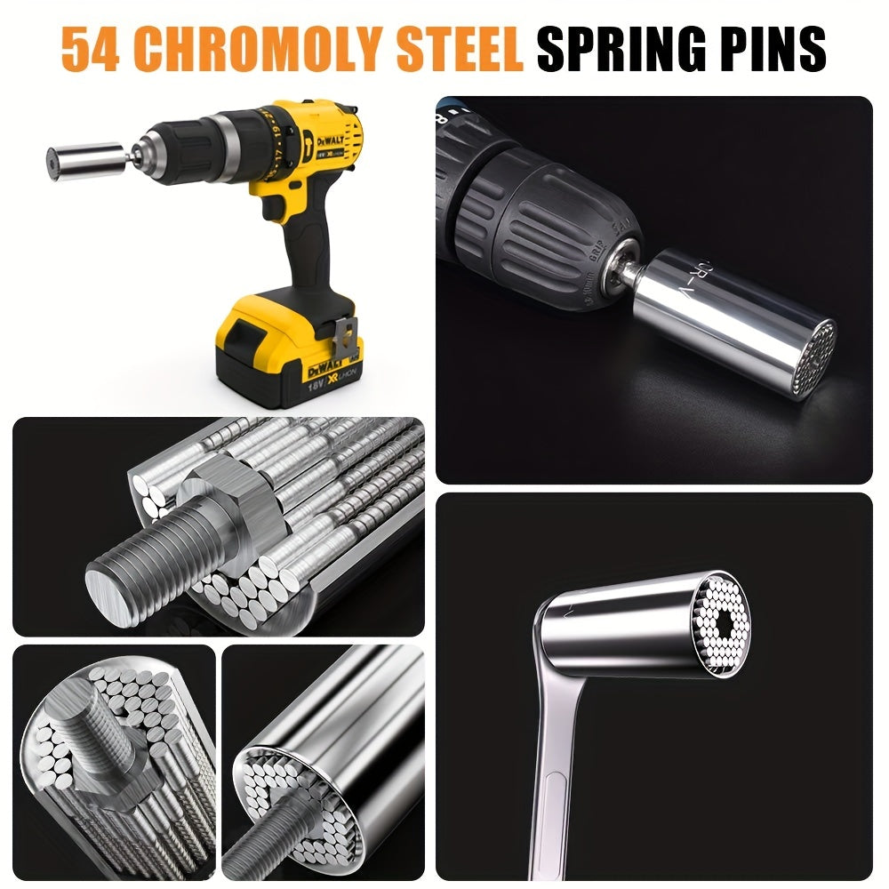 Llave de tubo universal con adaptador: se adapta a estándares de 1/4"-3/4", se adapta a vasos métricos de 7 a 19 mm, herramientas portátiles, llave multifunción, adaptador de acero cromado