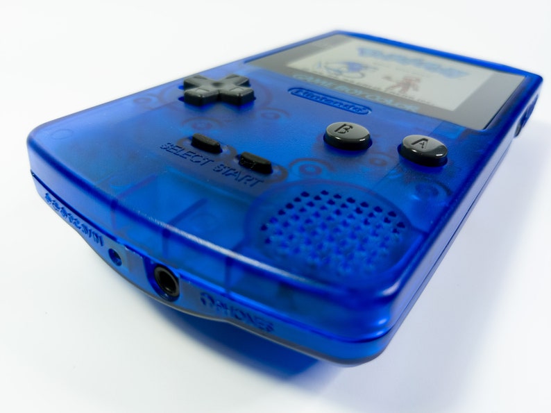 Nintendo Game Boy Color Video Game Console - Transparent Blue - Backlit TFT LCD Screen - Custom & Upgraded