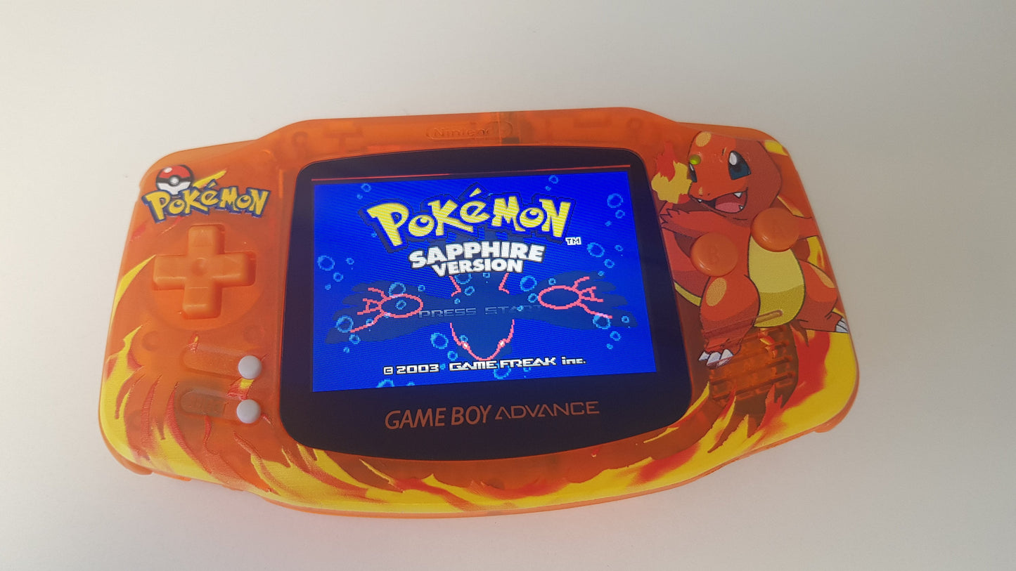 Nintendo Game Boy Advance Video Game Console - Orange - Pokemon Charmander Edition - Custom Built