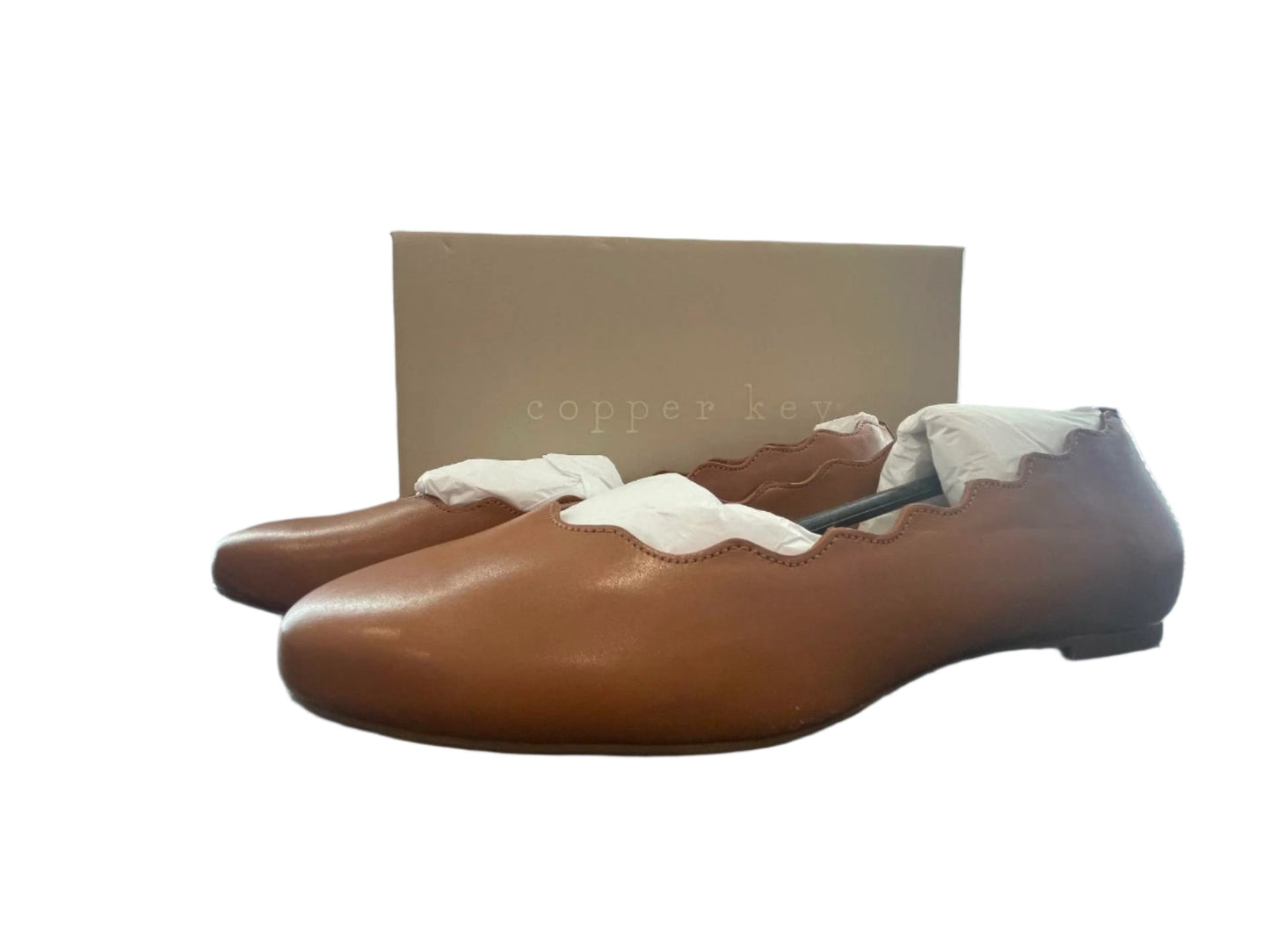 Copper Key Womens Flats Shoes Loveley leather Scalloped Brown Cara Luggage - Brown - 10W - Like New