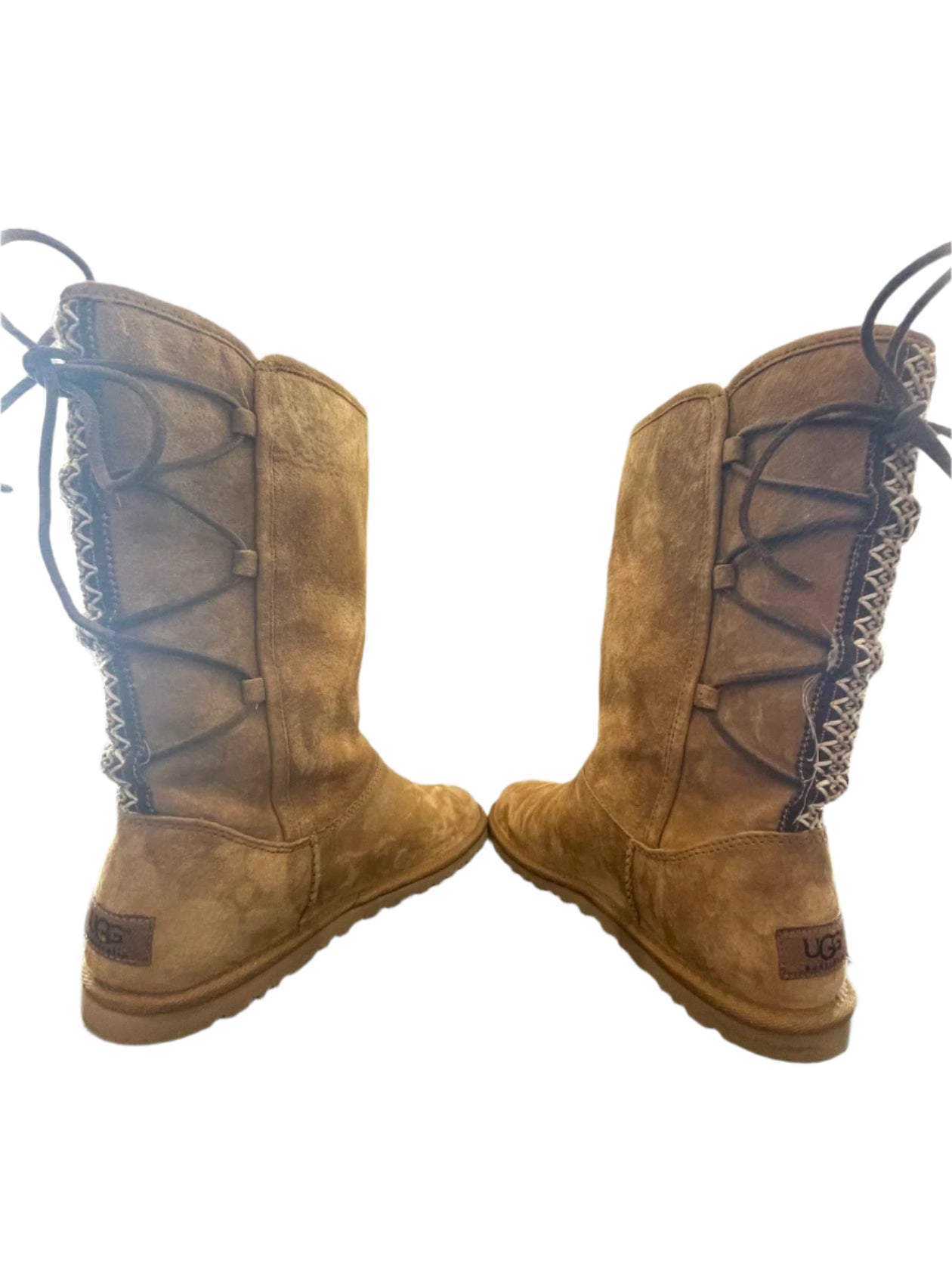 UGG Womens Boots Tall Braided Tasman Chestnut - Brown - 8 - Very Good