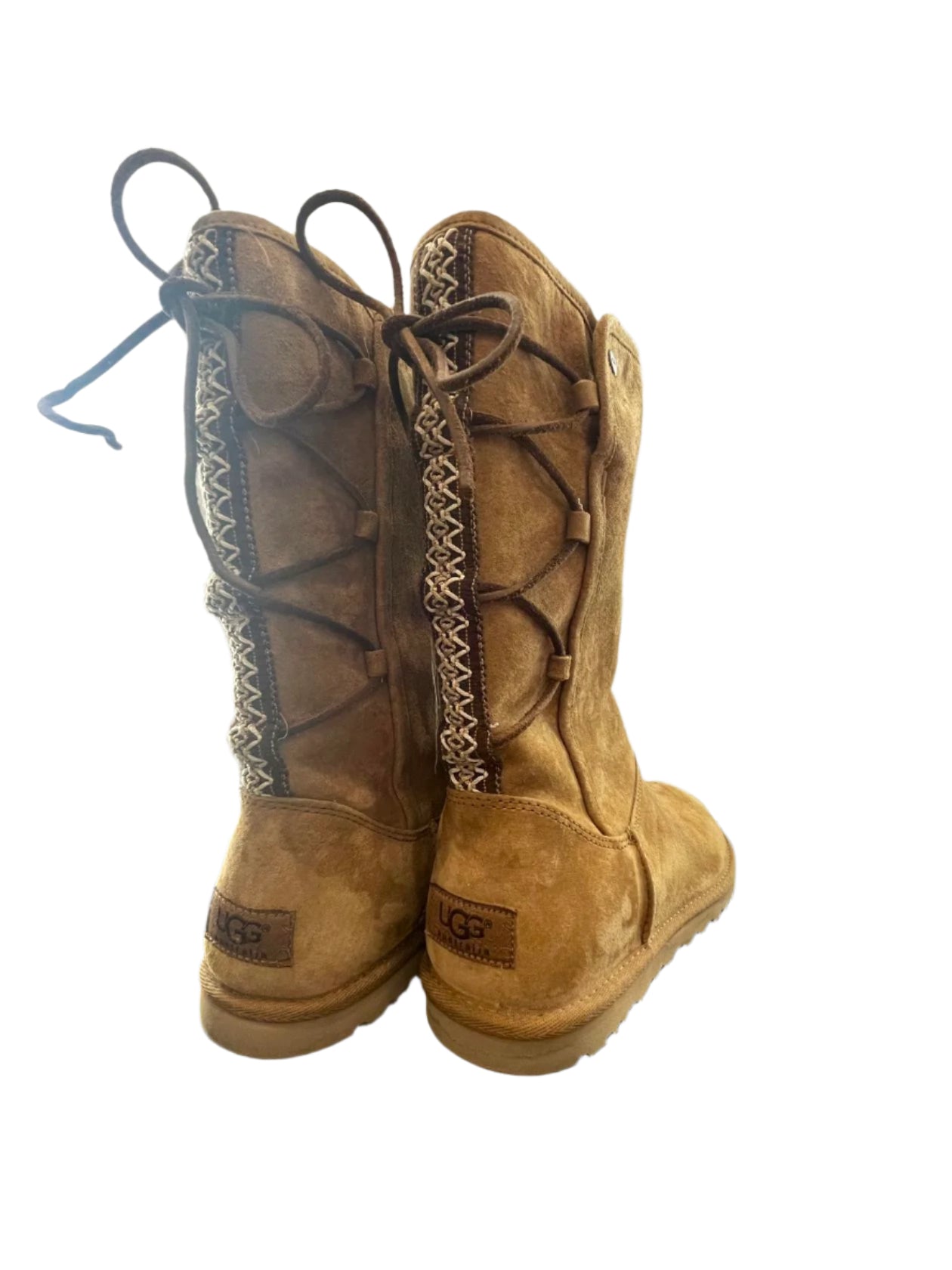 UGG Womens Boots Tall Braided Tasman Chestnut - Brown - 8 - Very Good