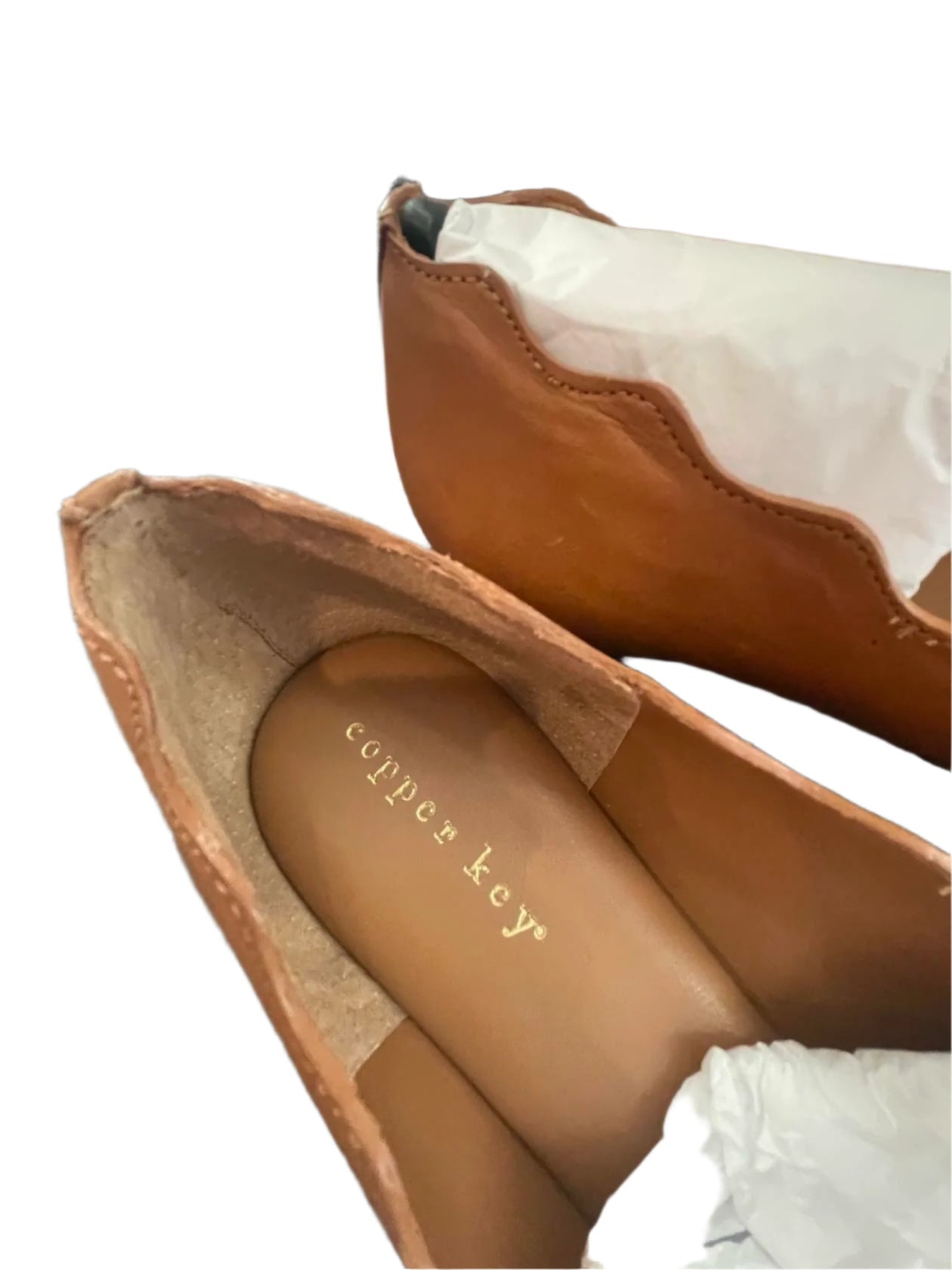 Copper Key Womens Flats Shoes Loveley leather Scalloped Brown Cara Luggage - Brown - 10W - Like New