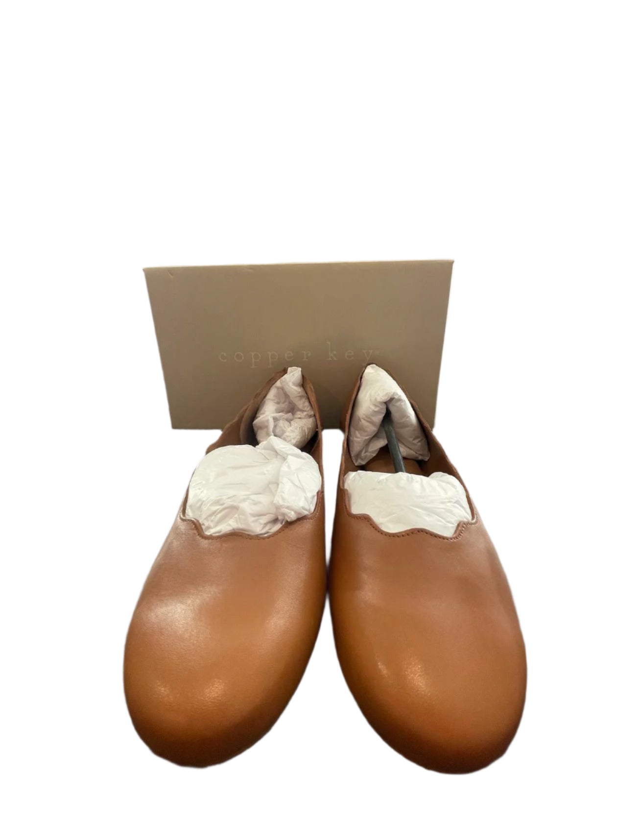 Copper Key Womens Flats Shoes Loveley leather Scalloped Brown Cara Luggage - Brown - 10W - Like New
