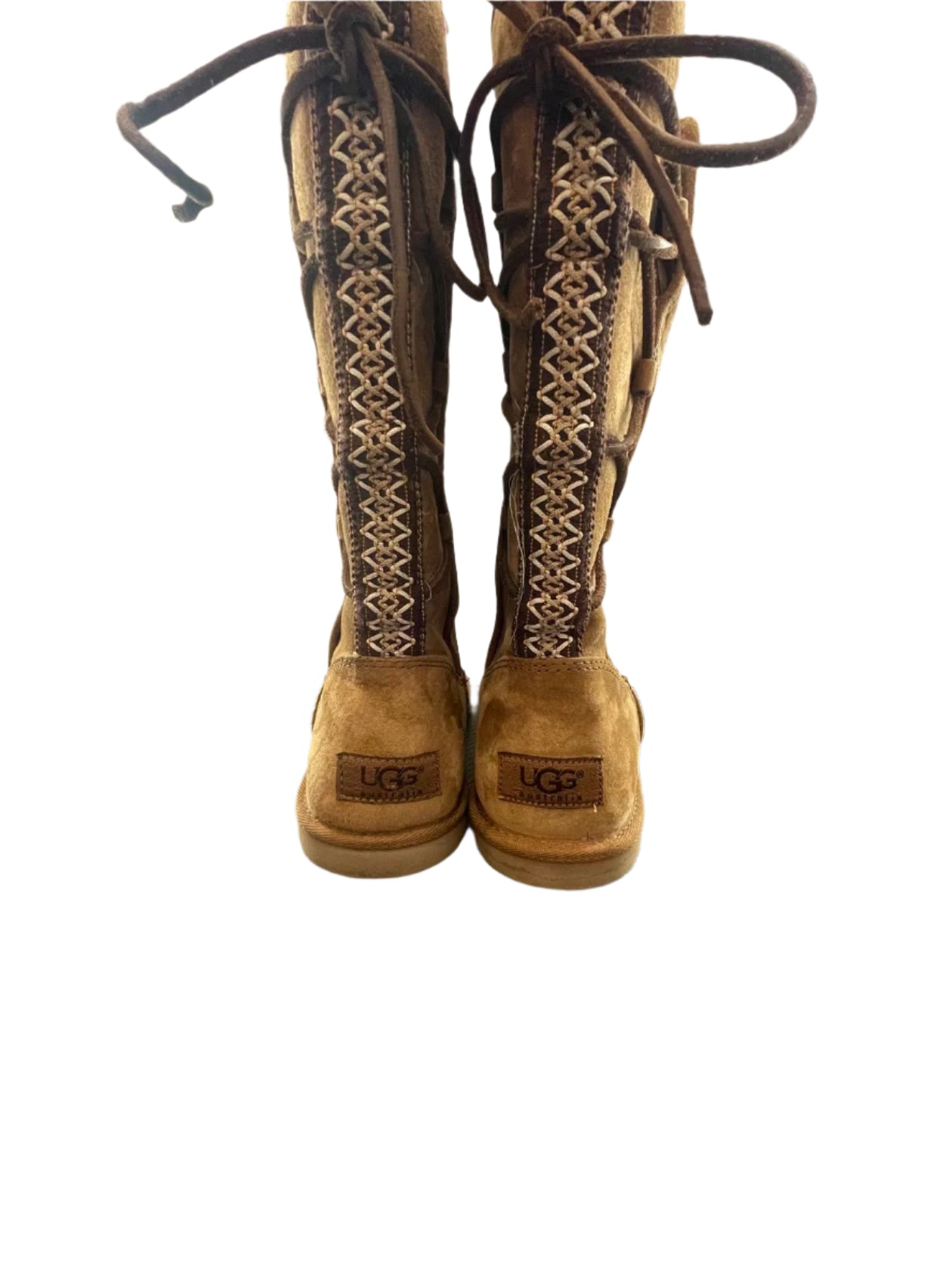 UGG Womens Boots Tall Braided Tasman Chestnut - Brown - 8 - Very Good
