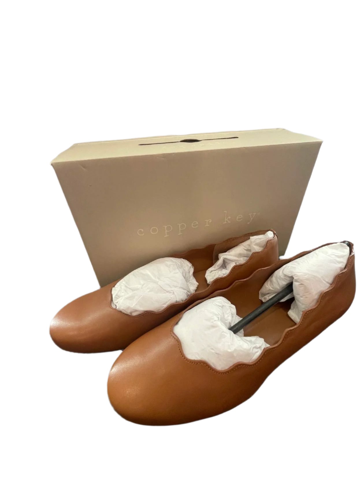 Copper Key Womens Flats Shoes Loveley leather Scalloped Brown Cara Luggage - Brown - 10W - Like New