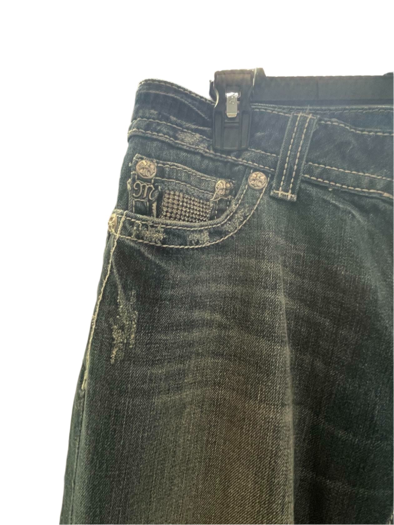 MISS ME Womens Jeans JP5001BC Embellished Bling Flap Distressed Boot Cut - Blue - 31 - Very Good