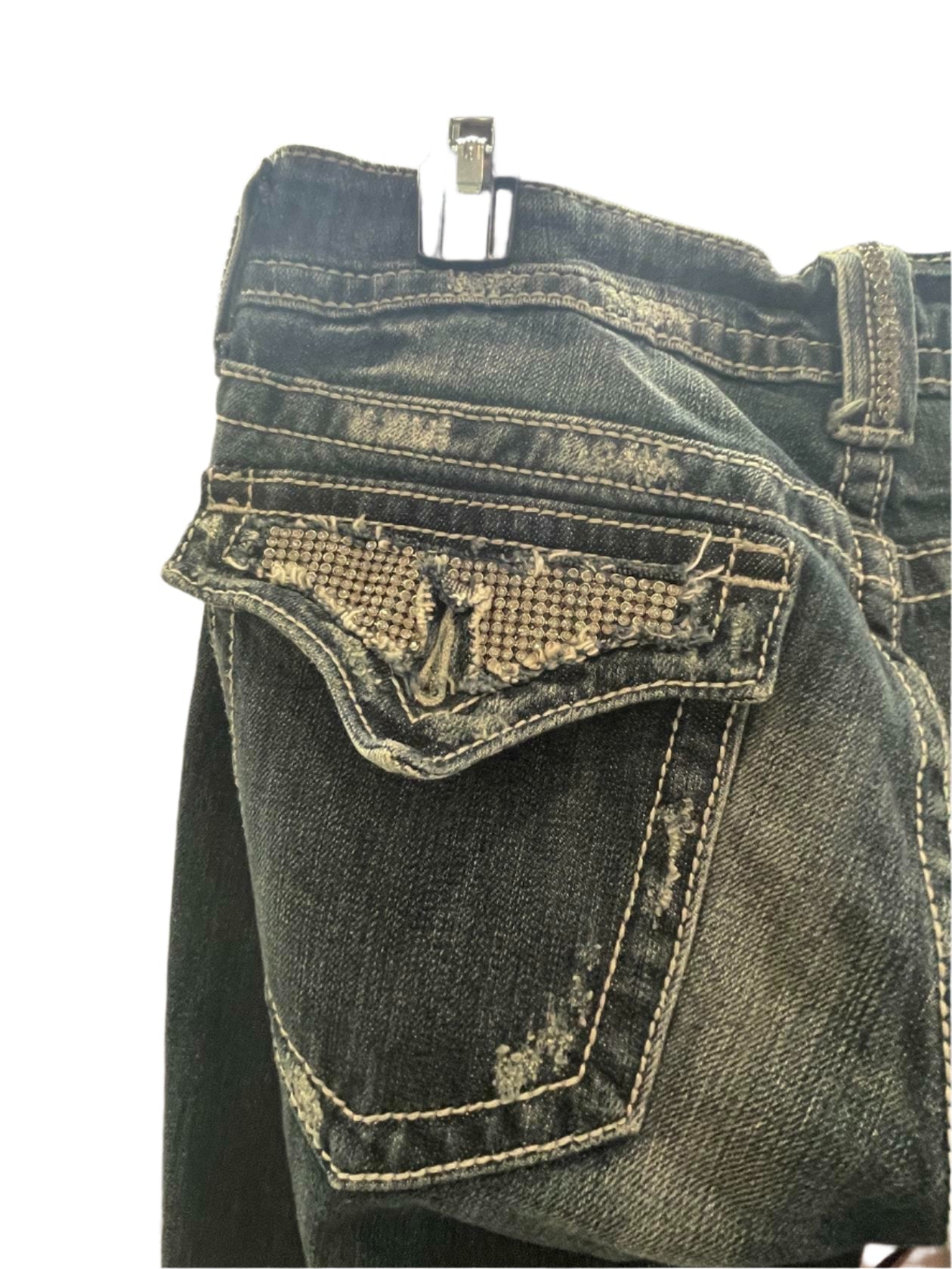 MISS ME Womens Jeans JP5001BC Embellished Bling Flap Distressed Boot Cut - Blue - 31 - Very Good