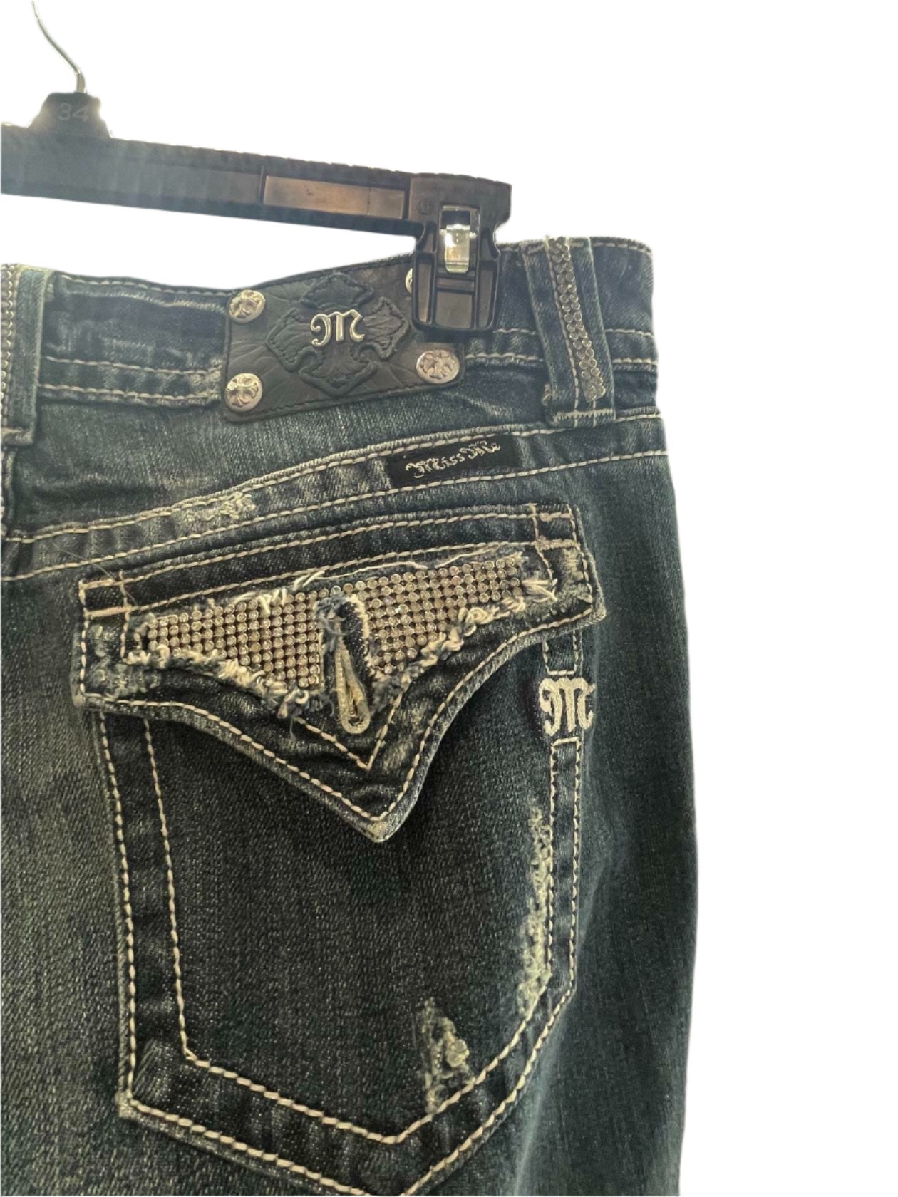 MISS ME Womens Jeans JP5001BC Embellished Bling Flap Distressed Boot Cut - Blue - 31 - Very Good