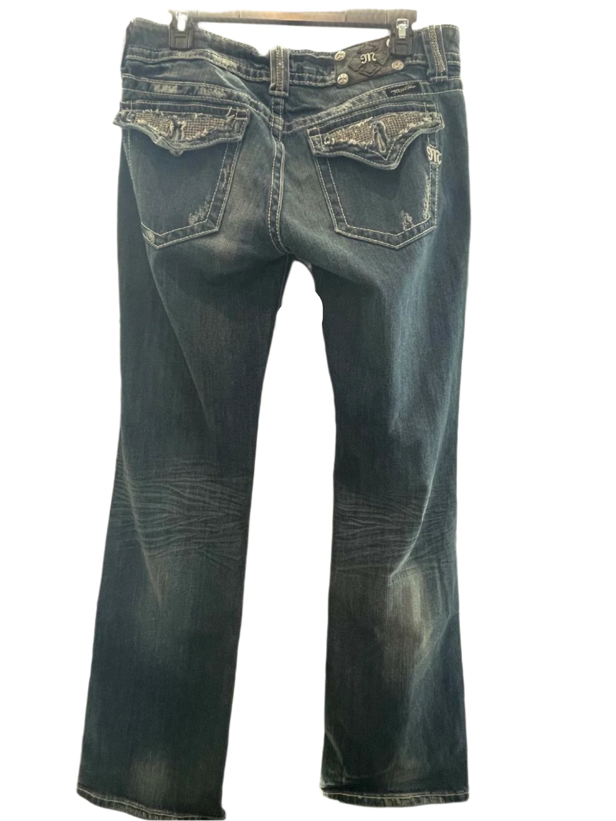 MISS ME Womens Jeans JP5001BC Embellished Bling Flap Distressed Boot Cut - Blue - 31 - Very Good