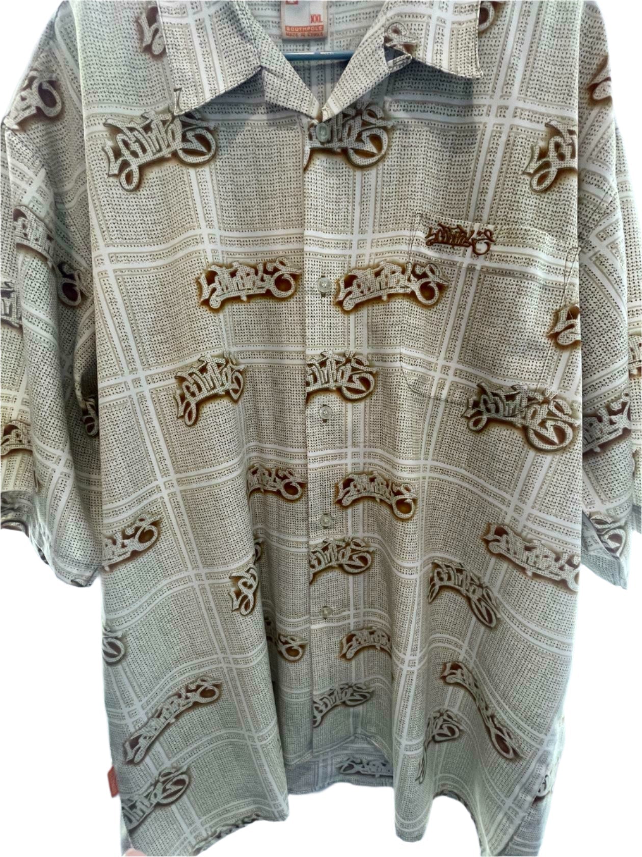 South Pole Mens Short Sleeve Button Down Shirt All-Over Print 82628 - Brown - XXL - Like New