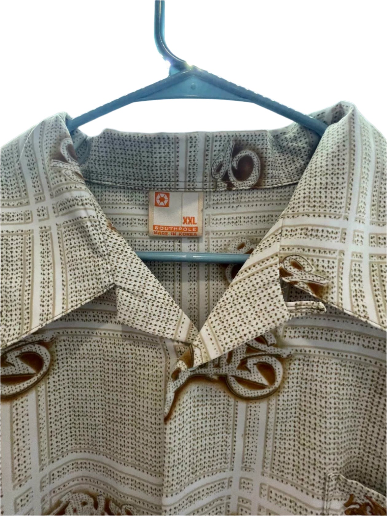 South Pole Mens Short Sleeve Button Down Shirt All-Over Print 82628 - Brown - XXL - Like New