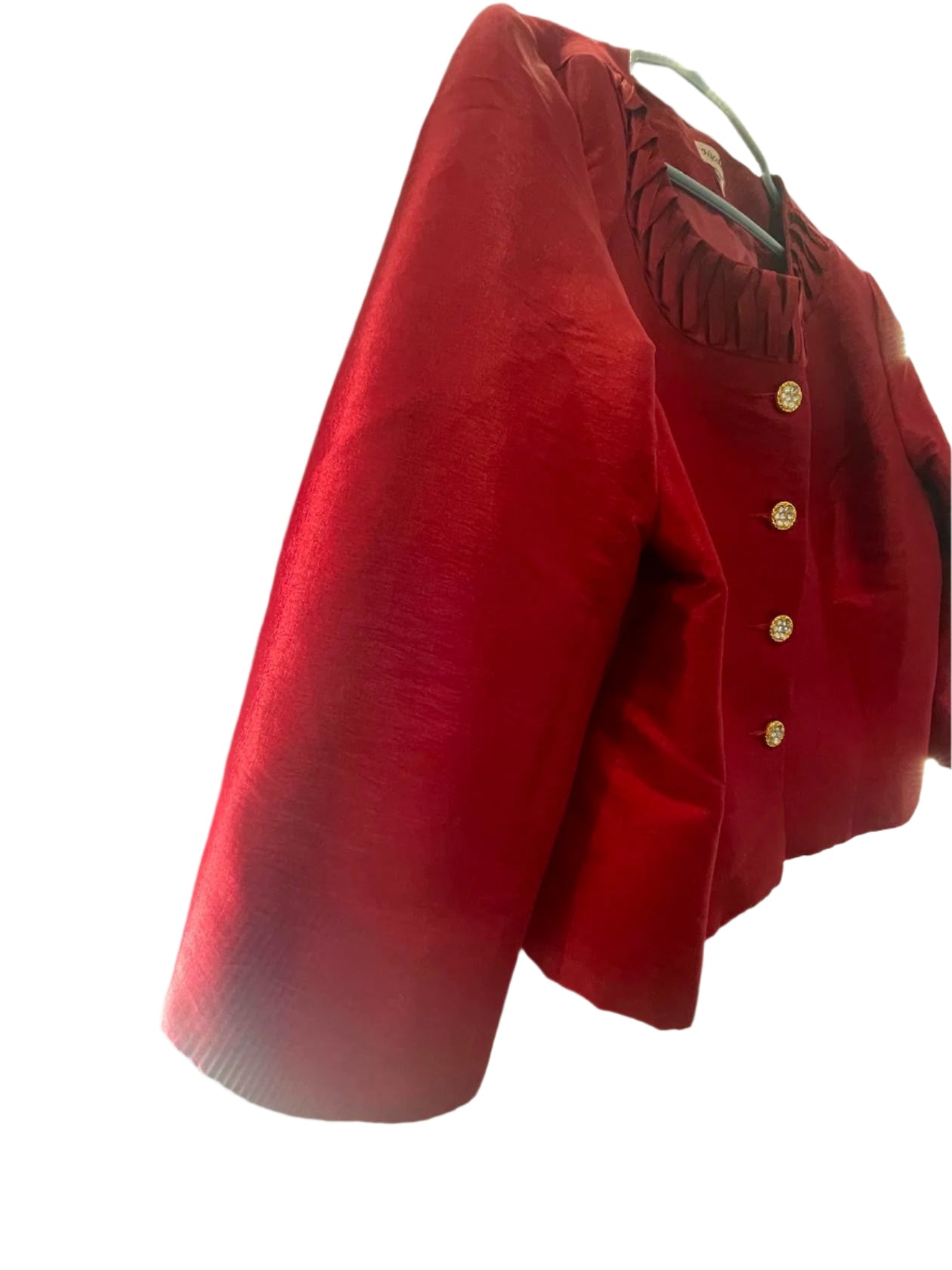 Nicolette Womens Blazer Ruffles Bedazzled Buttons Formal Casual - Red - 18 - Very Good