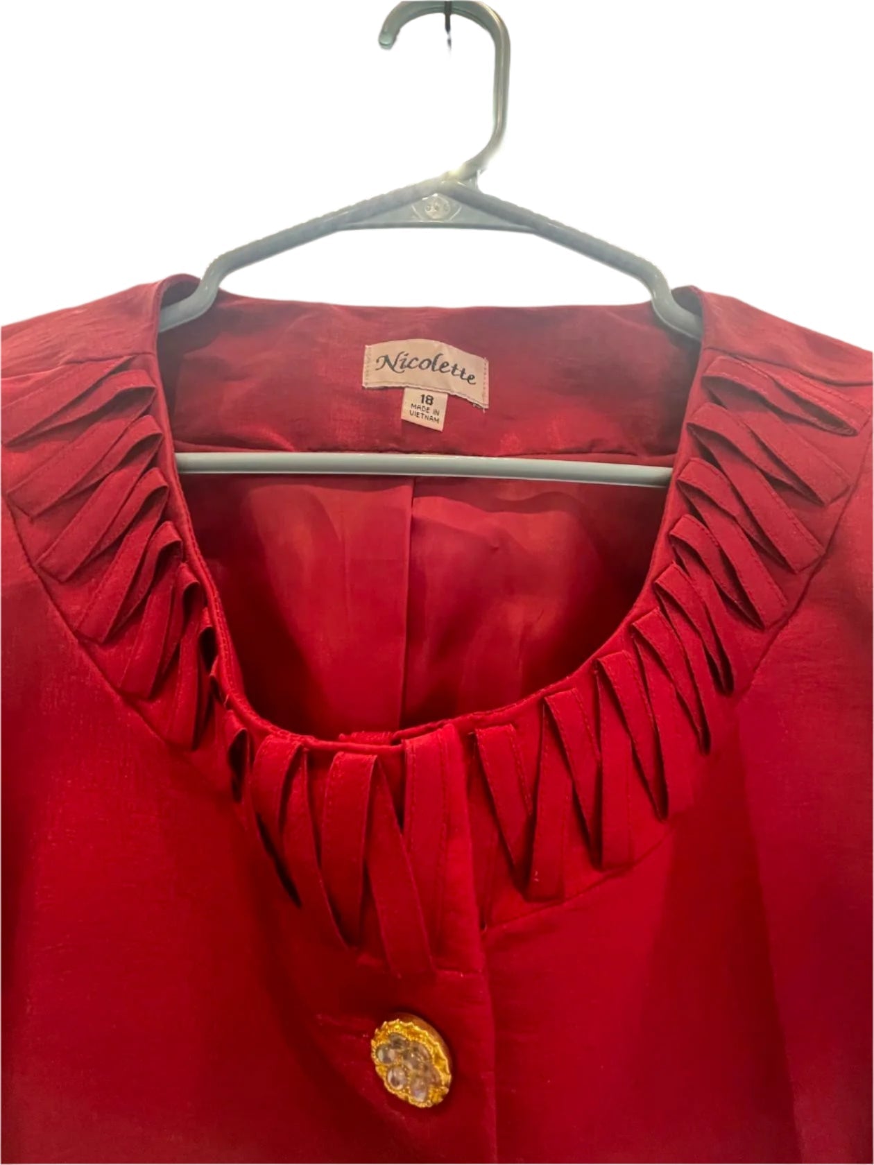 Nicolette Womens Blazer Ruffles Bedazzled Buttons Formal Casual - Red - 18 - Very Good