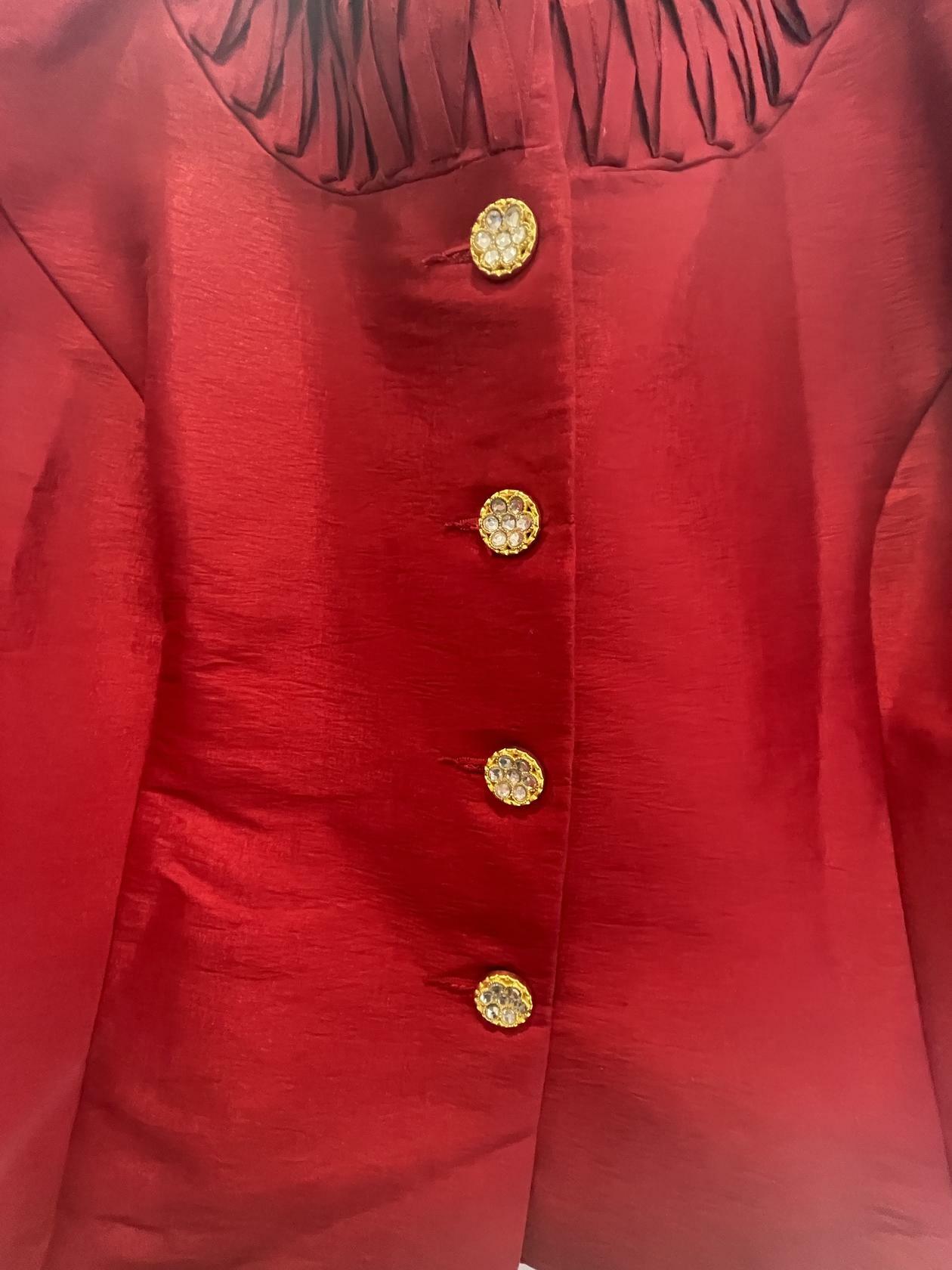 Nicolette Womens Blazer Ruffles Bedazzled Buttons Formal Casual - Red - 18 - Very Good
