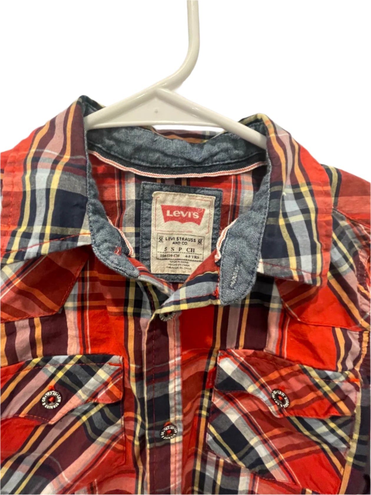 Little LEVIS Kids Long Sleeve Button Down Shirt Plaid - Blue - Small - Very Good