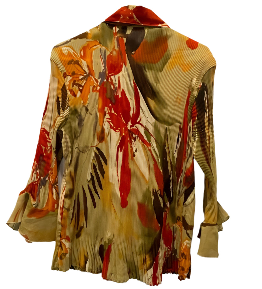 Essentials by Milano Womens Blouse Floral Peat Flowers - Red - XL - Very Good