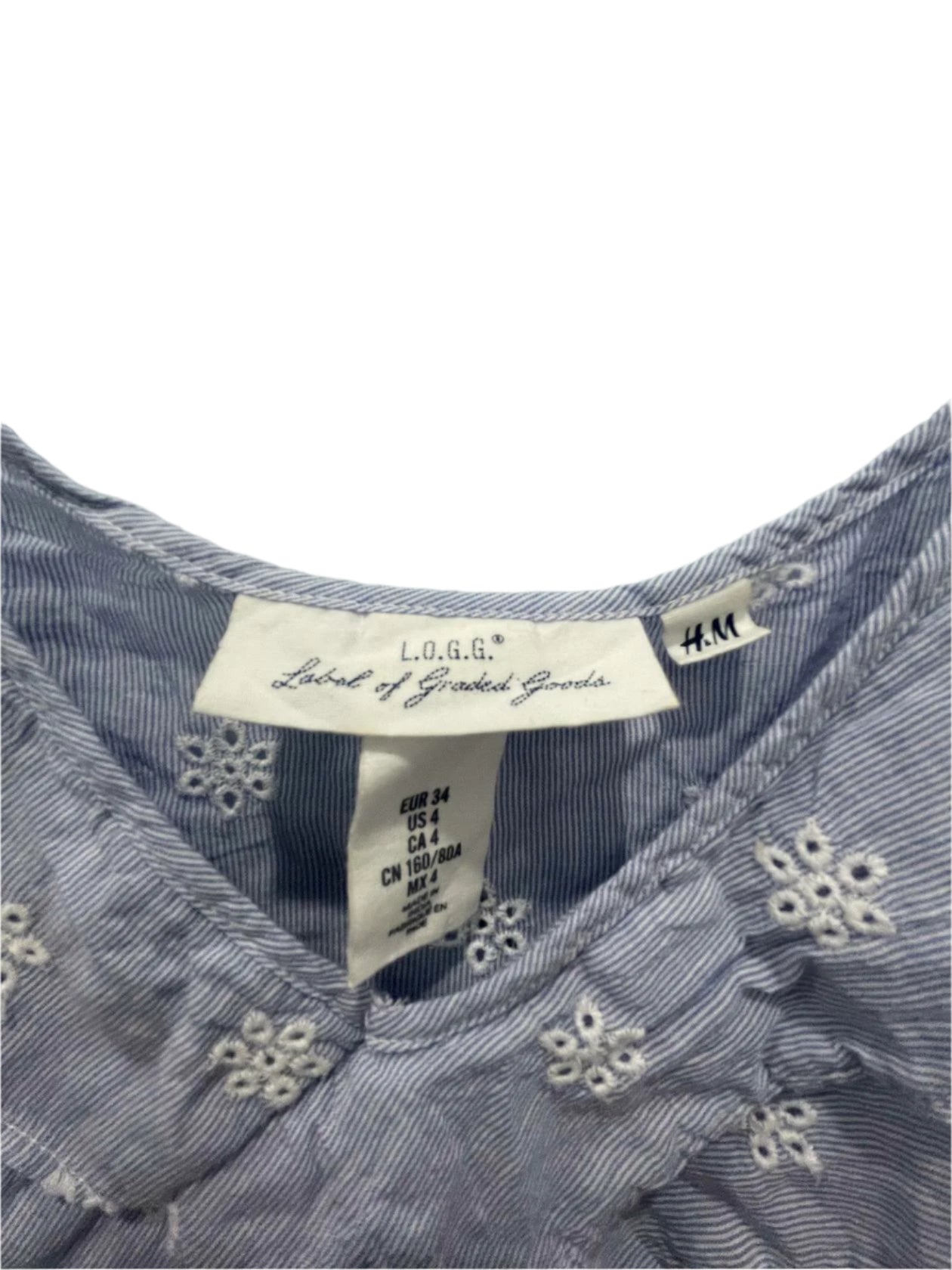 H&M Womens Top L.O.G.G. Tank Cami Floral V-neck - Blue - 4 - Very Good