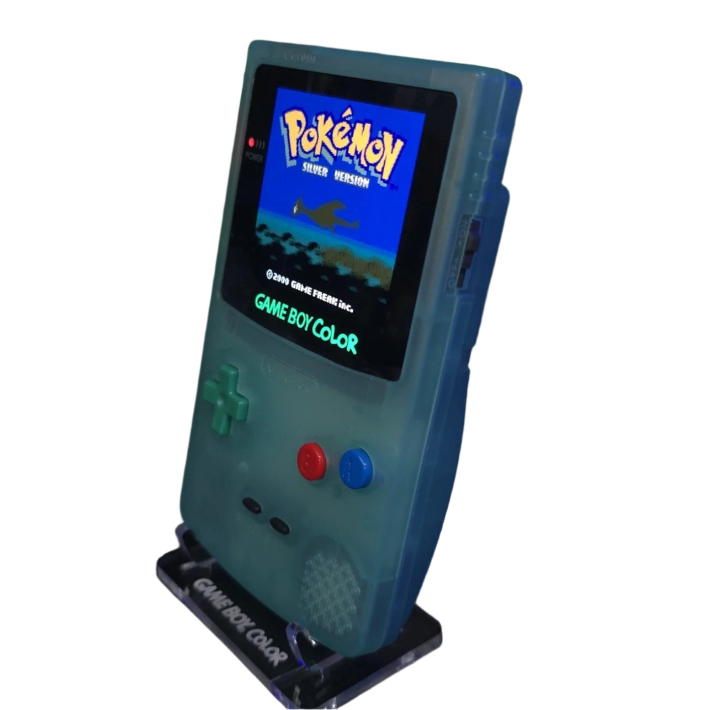 Nintendo Game Boy Color Console - Glow in the Dark Blue - AMOLED XL LCD Touch Screen - Custom Built & Upgraded