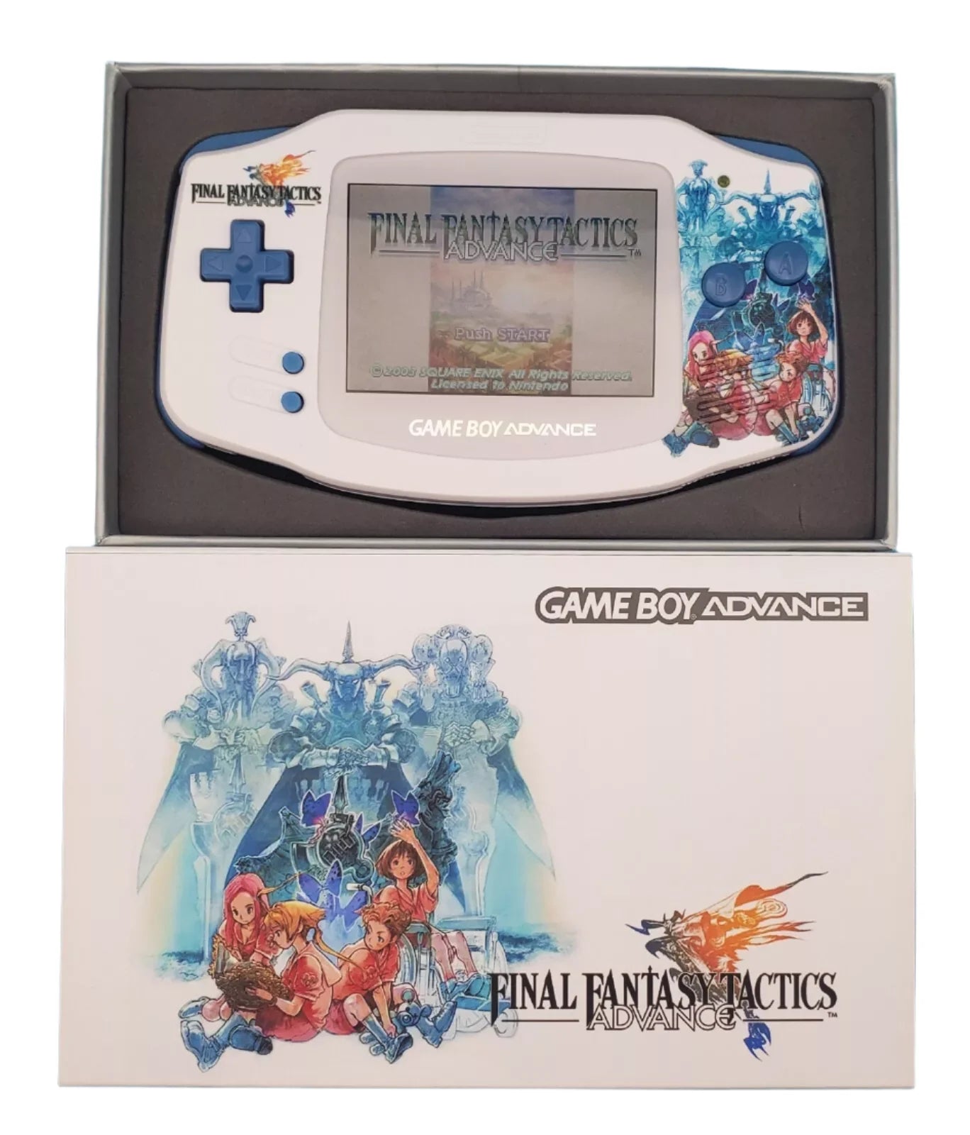 Nintendo Game Boy Advance Video Game Console - WhiteBlue - Final Fantasy Tactics Edition - Custom Built