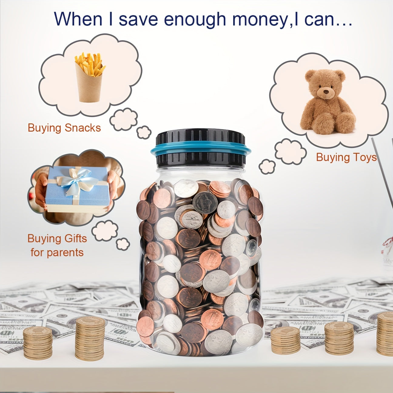 Digital US Coin Counting Money Jar - Transparent - Large Capacity