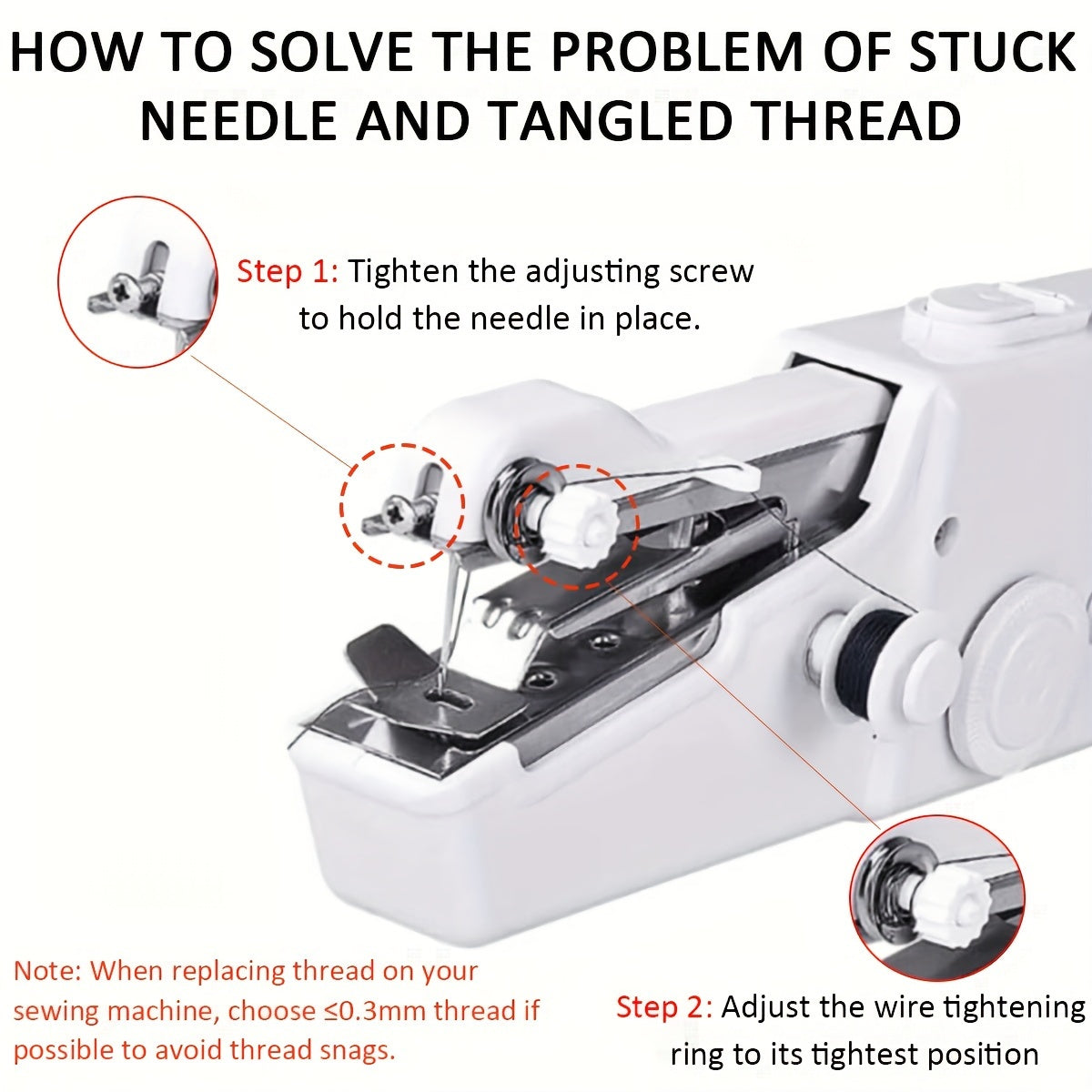 Portable Mini Handheld Sewing Machine - Battery Powered - White
