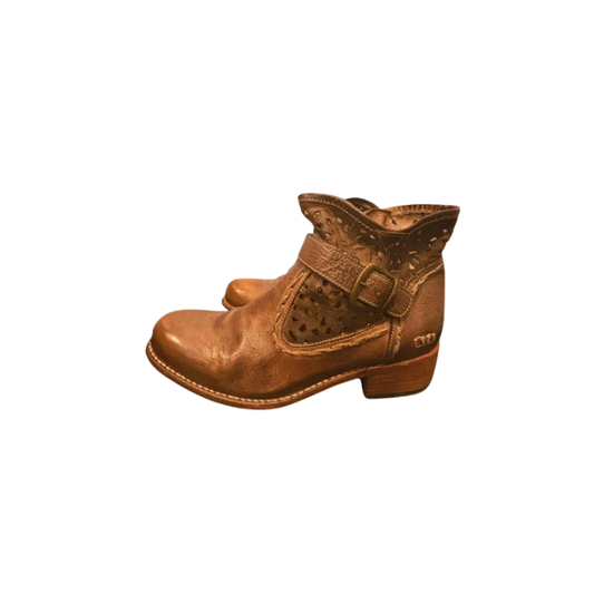 BED STU Womens Boots Ankle Zip Perforated Leather - Brown - 9 - Very Good