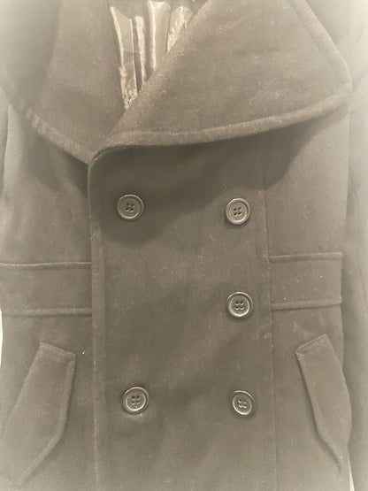 Women Size XS Wool Coffee Shop Black Pea Coat Jacket Coffeeshop Company - Very Good