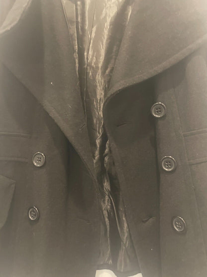 Women Size XS Wool Coffee Shop Black Pea Coat Jacket Coffeeshop Company - Very Good