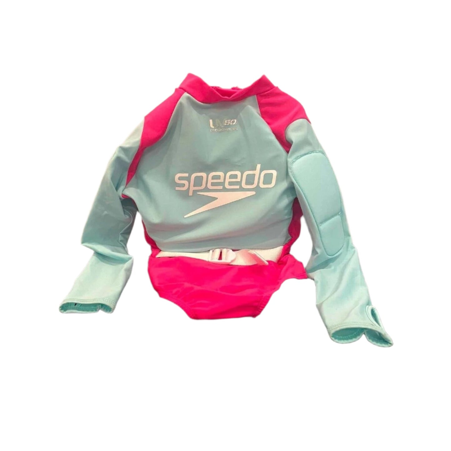 Speedo Girls Life Jacket - Long Sleeve Padded - Blue/Pink - Small-  Like New - Pic 4