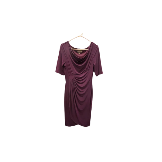 Connected Apparel Womens Dress Knee Length Long Sleeve Fitted - Plum - 8 - Like New
