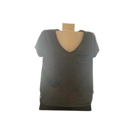 Columbia Womens T-Shirt V-Neck Pocket Cap Sleeve - Gray - XL - Very Good