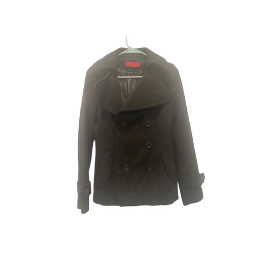 Women Size XS Wool Coffee Shop Black Pea Coat Jacket Coffeeshop Company - Very Good