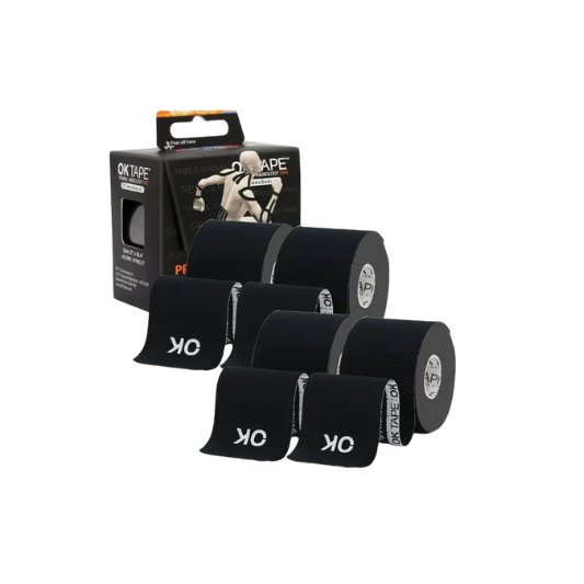 OK Tape 4-Pack Pre-Cut Kinesiology Tape - 20 Strips - Latex Free Sports & Ortho Injury Support, Stabilization, & Performance Enhancement - New