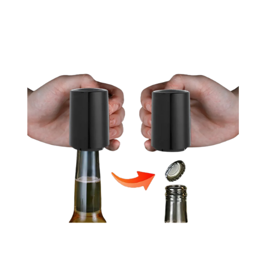 Automatic Magnetic Press Bottle Opener - Quick Action 1-Click Open - Stainless Steel & Plastic