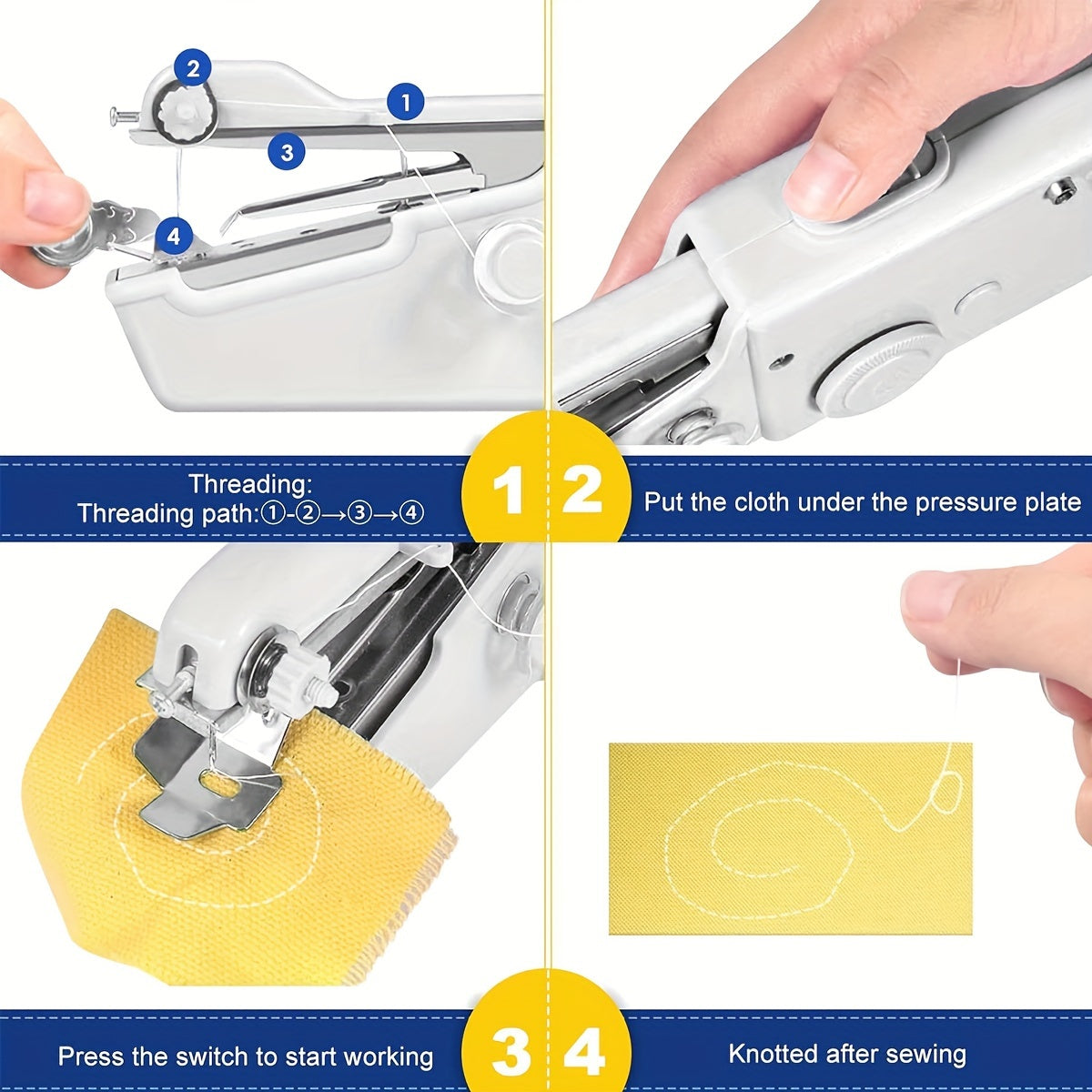 Portable Mini Handheld Sewing Machine - Battery Powered - White