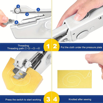 Portable Mini Handheld Sewing Machine - Battery Powered - White
