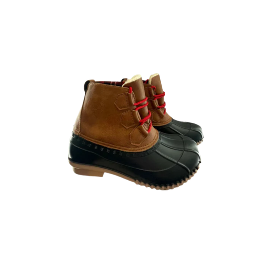 Magellan Womens Duck Boots Fleece Lined Leather - BrownBlack - 7M - Very Good
