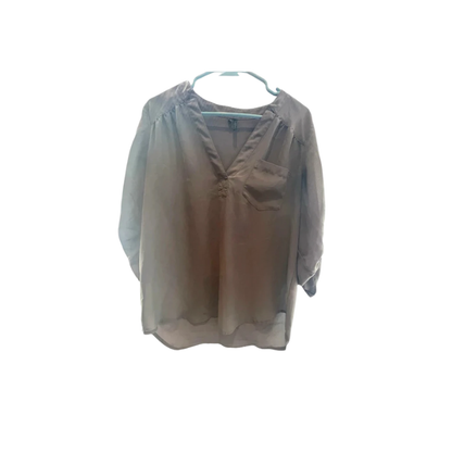 Zenana Premium Womens Top V-Neck Rolled 34 Sleeves High Low Rounded Hem - Brown - Large - Very Good