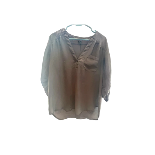 Zenana Premium Womens Top V-Neck Rolled 34 Sleeves High Low Rounded Hem - Brown - Large - Very Good