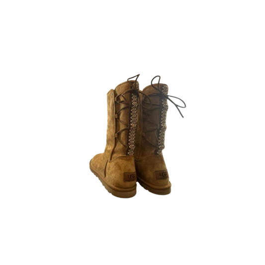 UGG Womens Boots Tall Braided Tasman Chestnut - Brown - 8 - Very Good