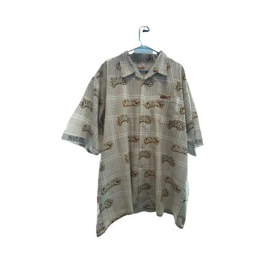 South Pole Mens Short Sleeve Button Down Shirt All-Over Print 82628 - Brown - XXL - Like New
