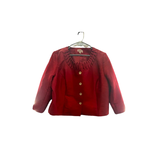Nicolette Womens Blazer Ruffles Bedazzled Buttons Formal Casual - Red - 18 - Very Good