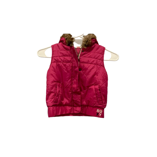 ROXYs Youth Girls Puffer Vest Fur Trimmed Hood - Pink - Small - Like New