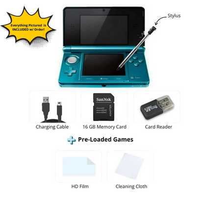 Nintendo 3DS Video Game Console (Restored) - Aqua Blue - 32GB - Custom Bundle