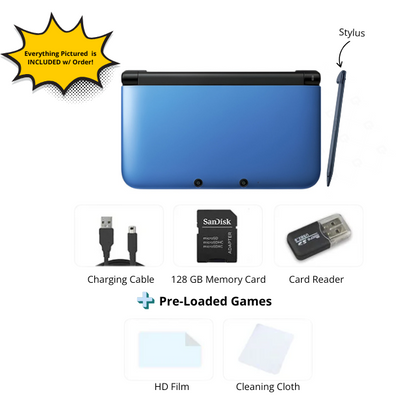 Nintendo 3DS XL LL Video Game Console (Restored) - Blue - 128GB - Custom Bundle
